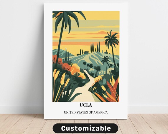 UCLA Los Angeles Palm Tree Sunset White Border Travel Poster