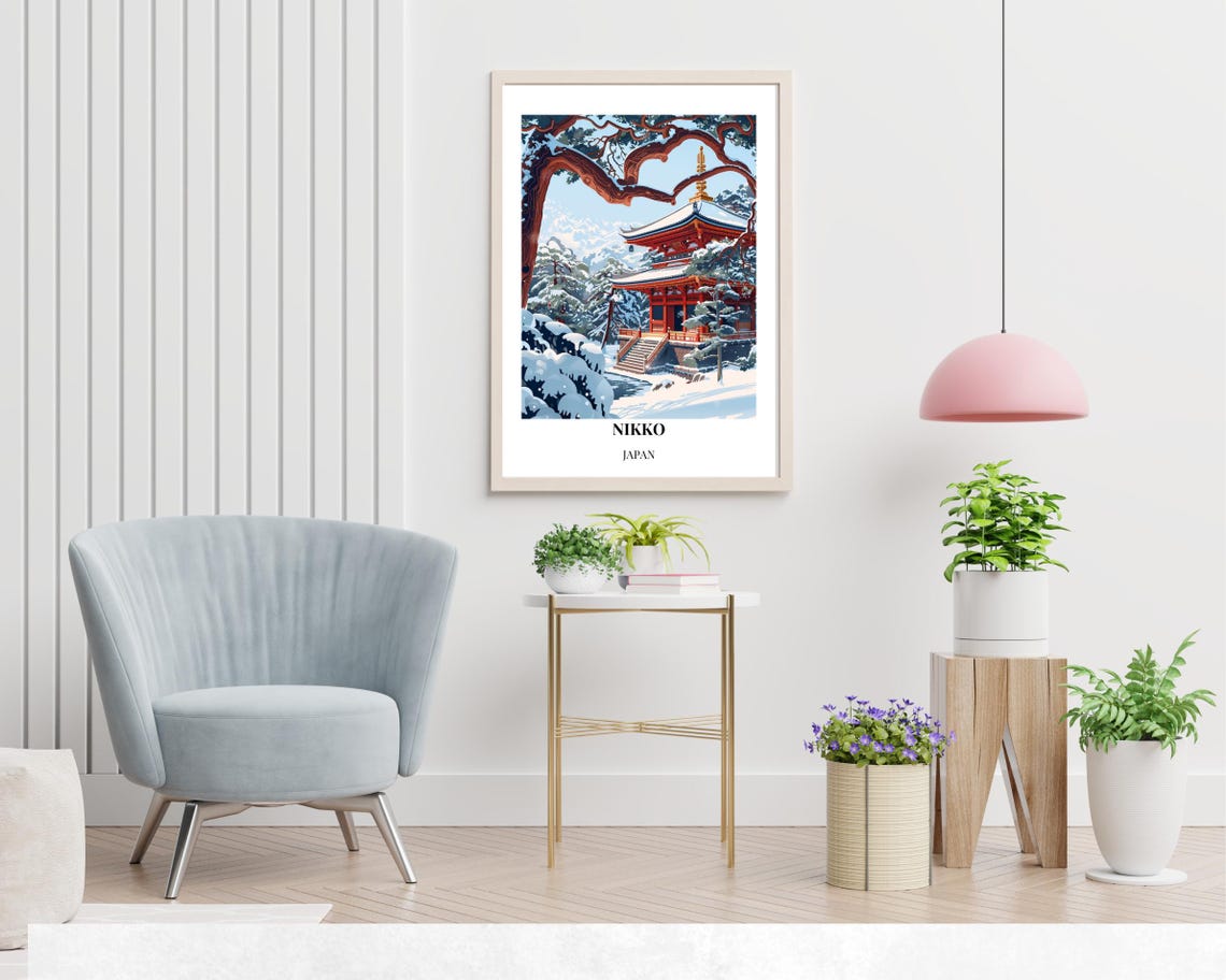 Nikko Japan Snow Covered Red Temple Winter Wonderland Travel Poster - Image 2