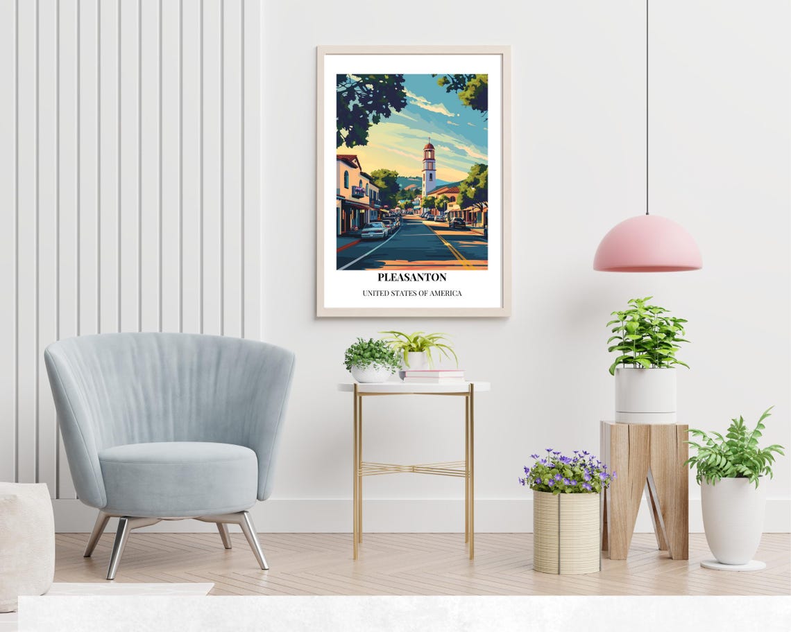 Pleasanton California Historic Main Street Bell Tower Travel Poster - Image 2