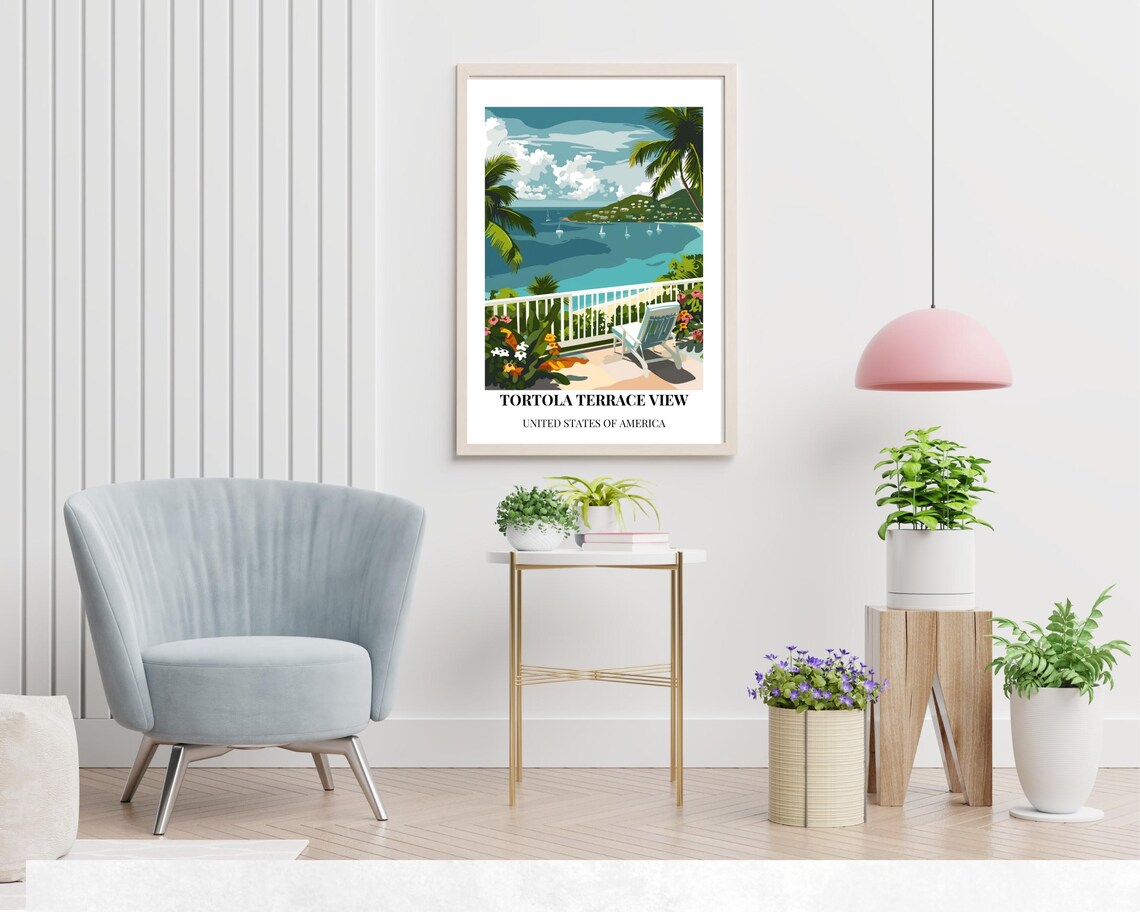 Tortola Terrace View Caribbean Bay Sailboats Island Travel Poster - Image 2
