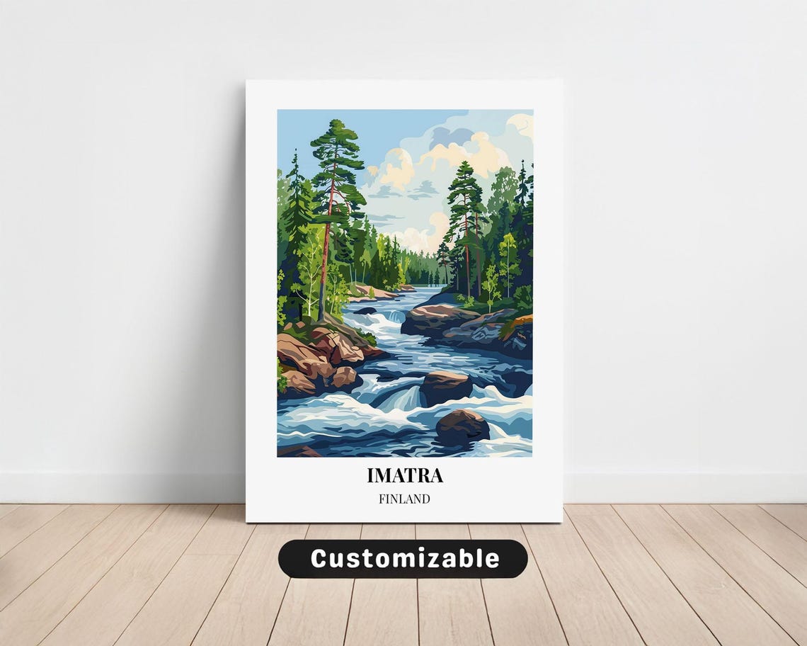 Imatra Finland Forest Rapids River Vintage Travel Poster Art