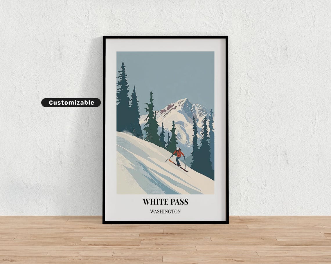 White Pass Washington Ski Resort Vintage Winter Travel Poster