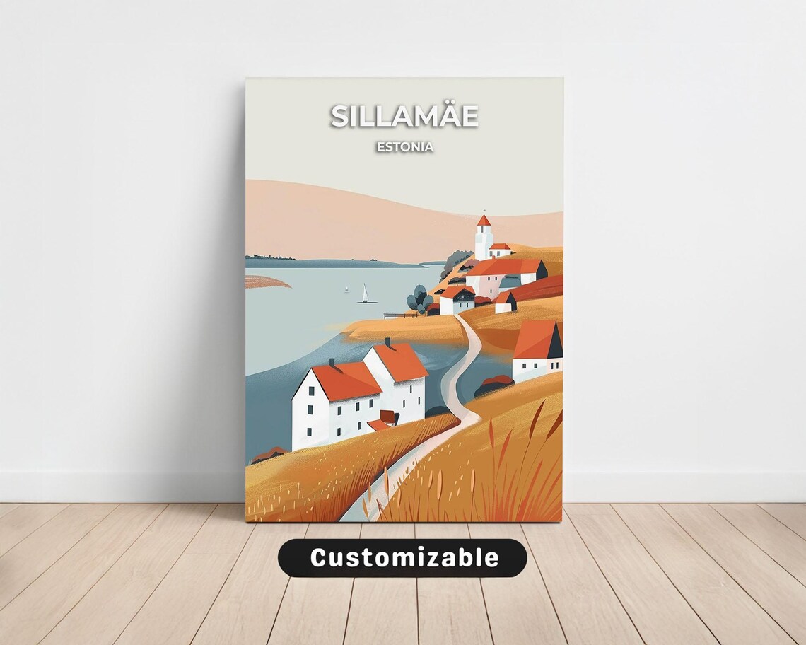 Sillamäe Estonia Vintage Travel Poster Seaside Village Sunset Art