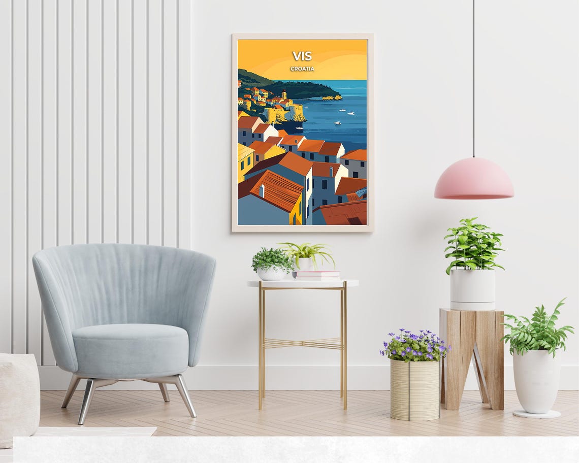 Vis Croatia Adriatic Island Harbor Golden Sunset Travel Poster - Image 2