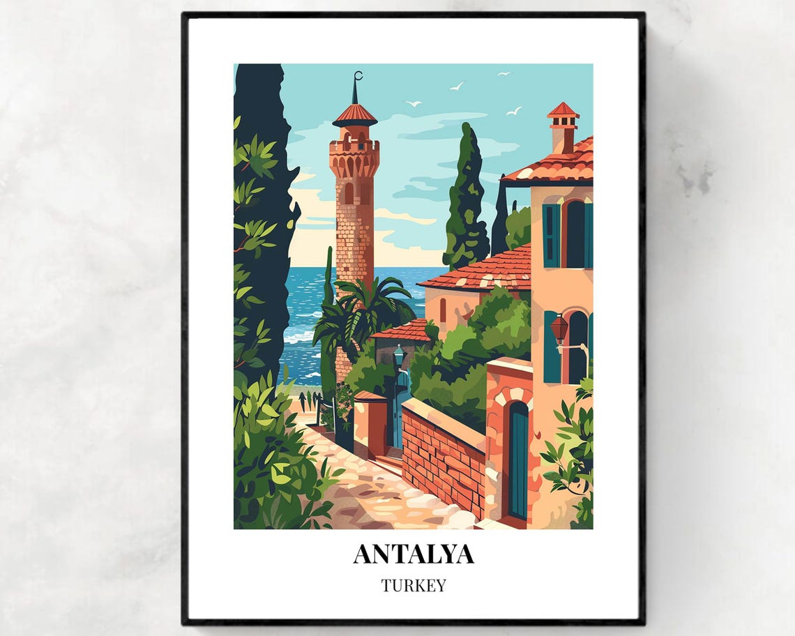 Antalya Turkey Historic Tower Lane Overlooking the Sea Poster