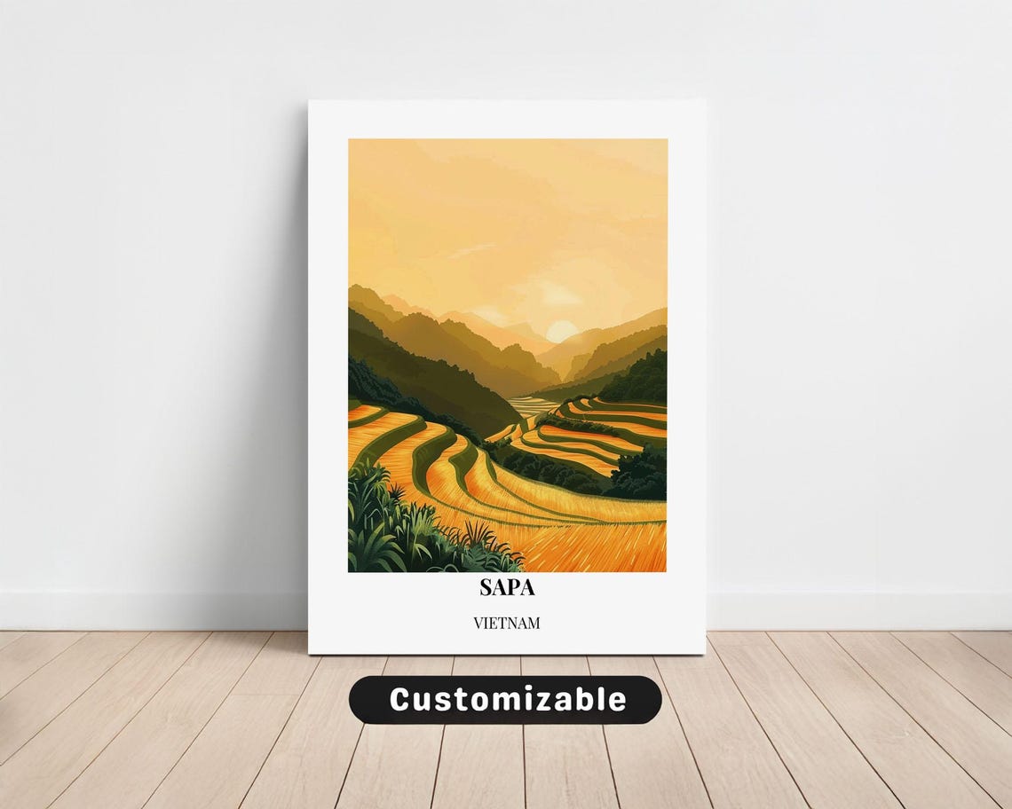 Sapa Vietnam Golden Rice Terraces Sunset Mountains Travel Poster
