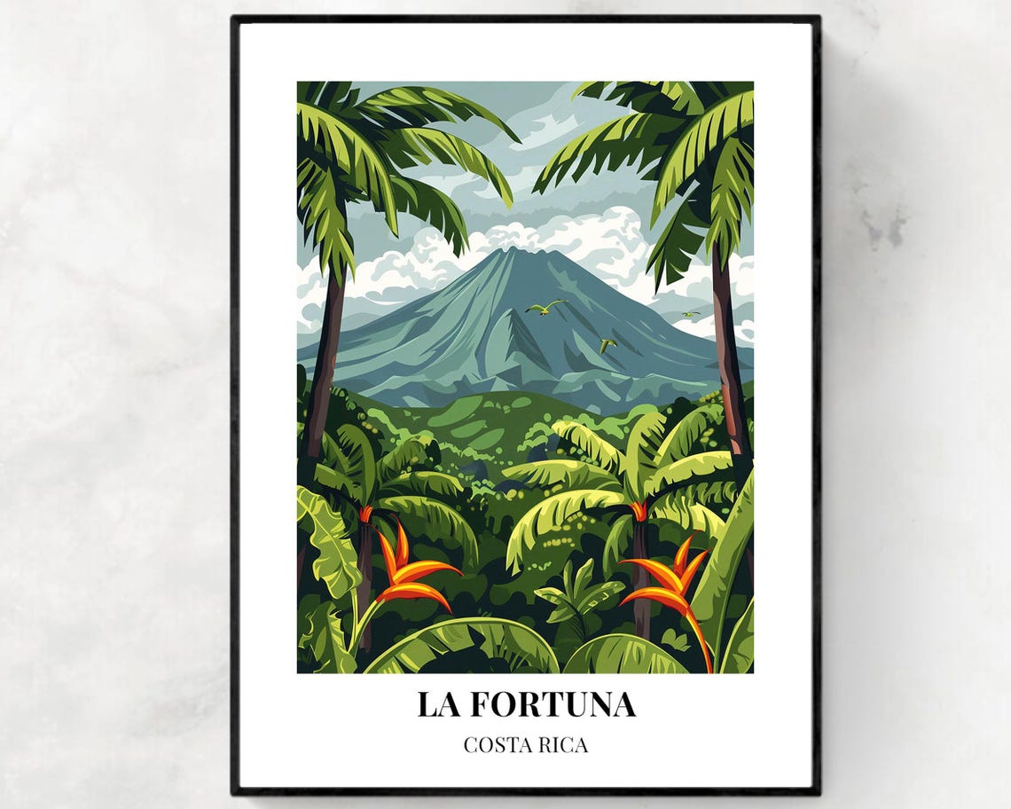 La Fortuna Costa Rica Lush Green Jungle Volcano Daytime Travel Poster