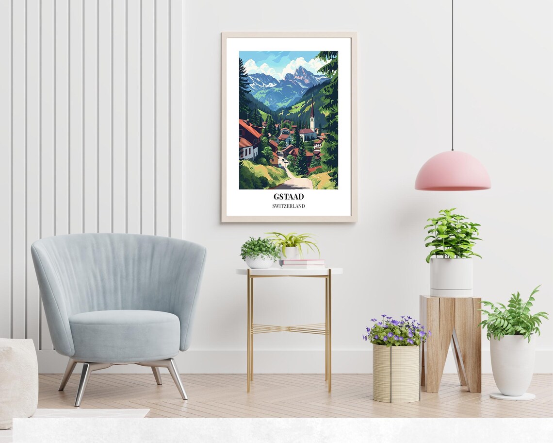Gstaad Switzerland Alpine Village Mountains Vintage Travel Poster - Image 2