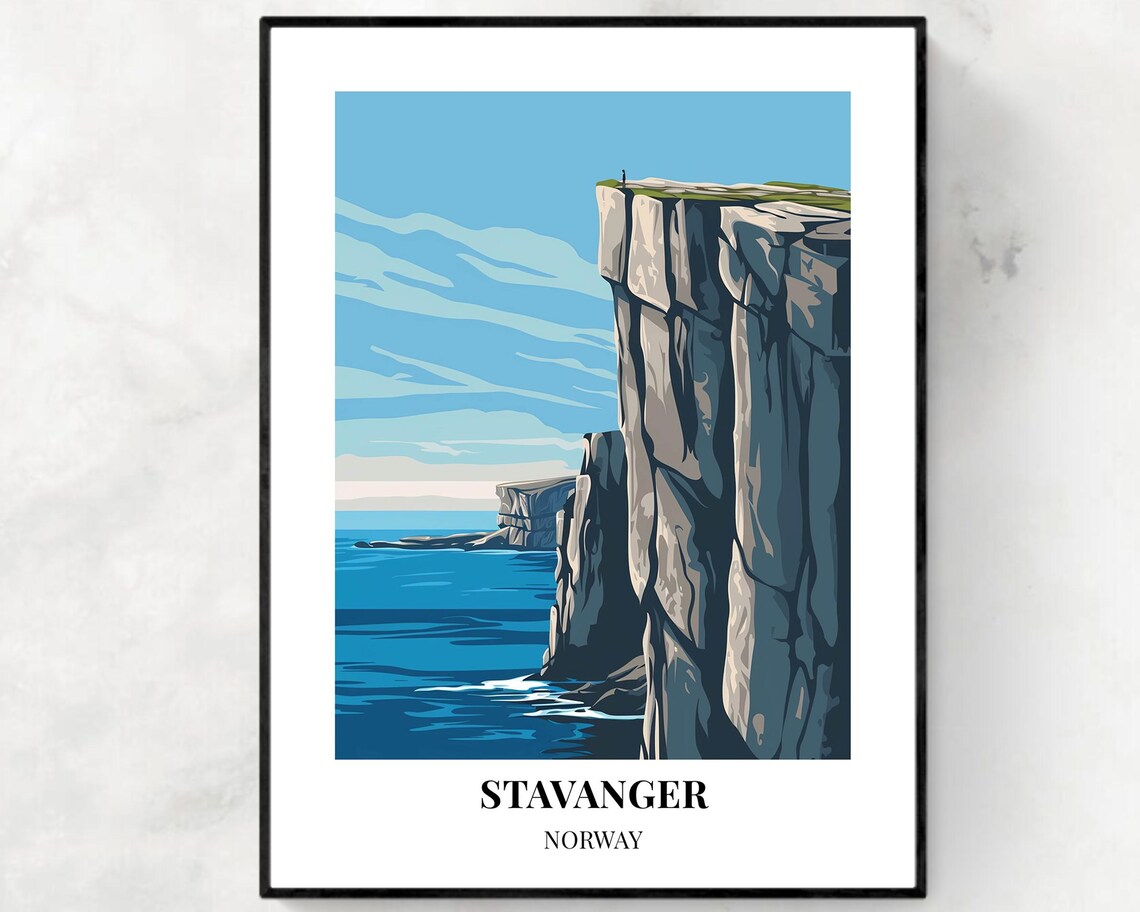 Stavanger Norway Sea Cliff Overlook Vintage Retro Travel Poster