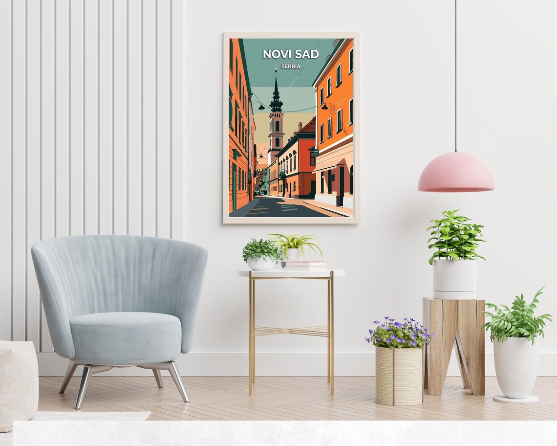 Novi Sad Serbia Clock Tower Old Street Historic City Travel Poster - Image 2