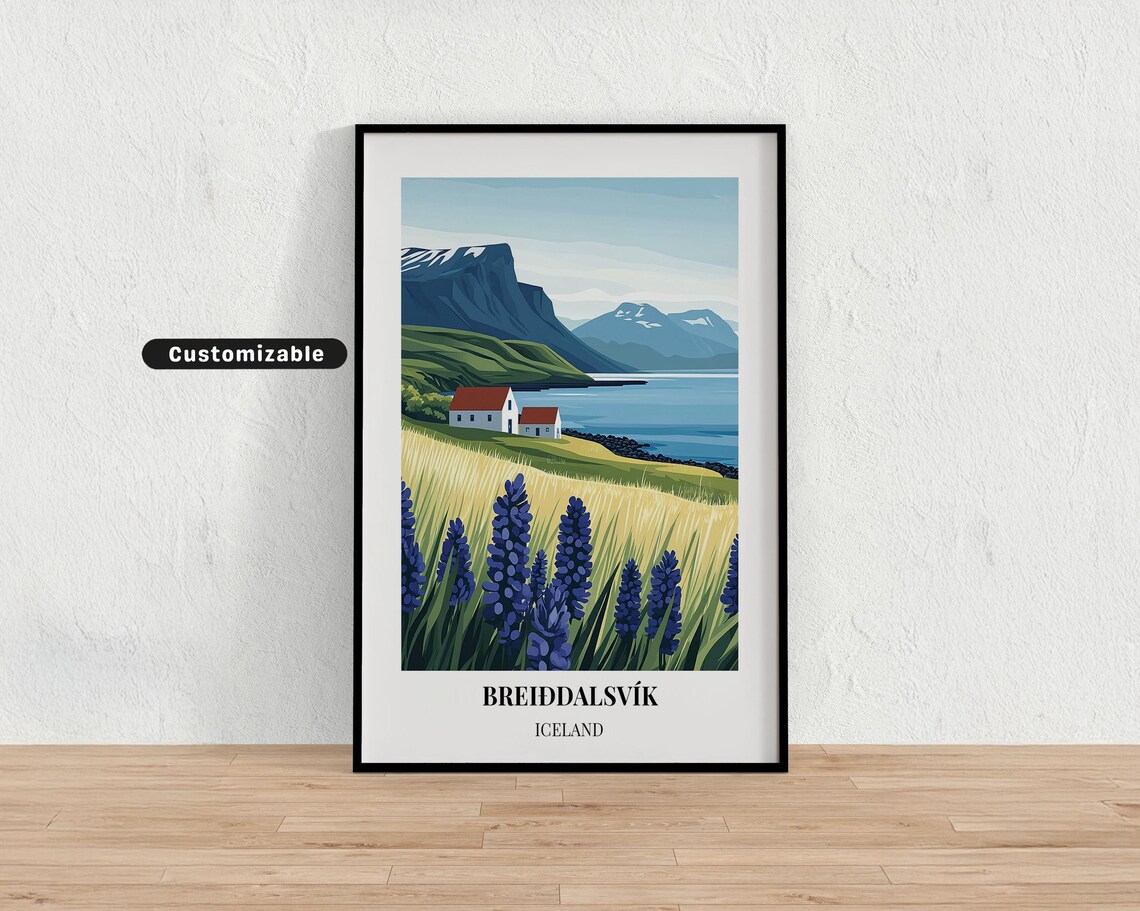 Breidalsvik Iceland Fjord Village Coastal Landscape Travel Poster