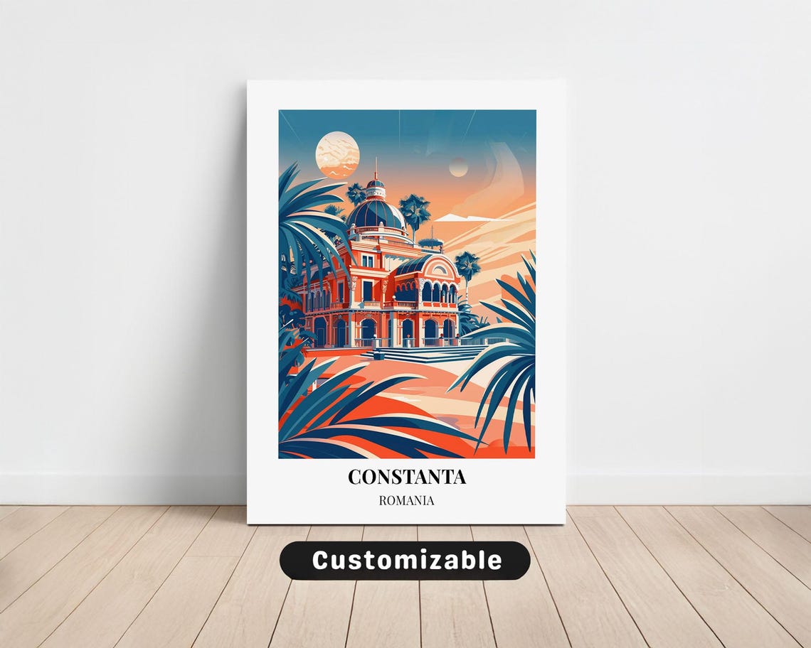 Constanta Romania Sunset Dome Landmark Customizable Travel Poster