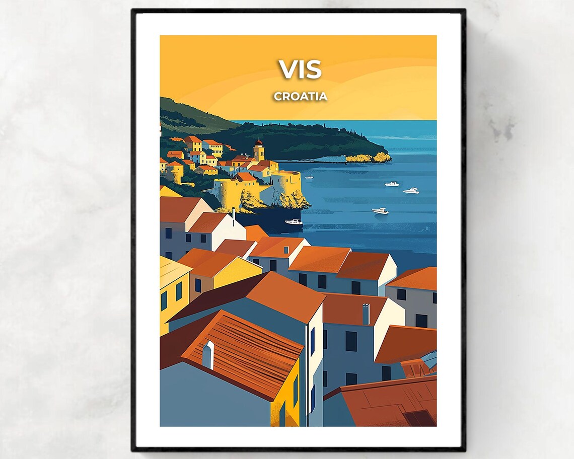 Vis Croatia Adriatic Island Harbor Golden Sunset Travel Poster