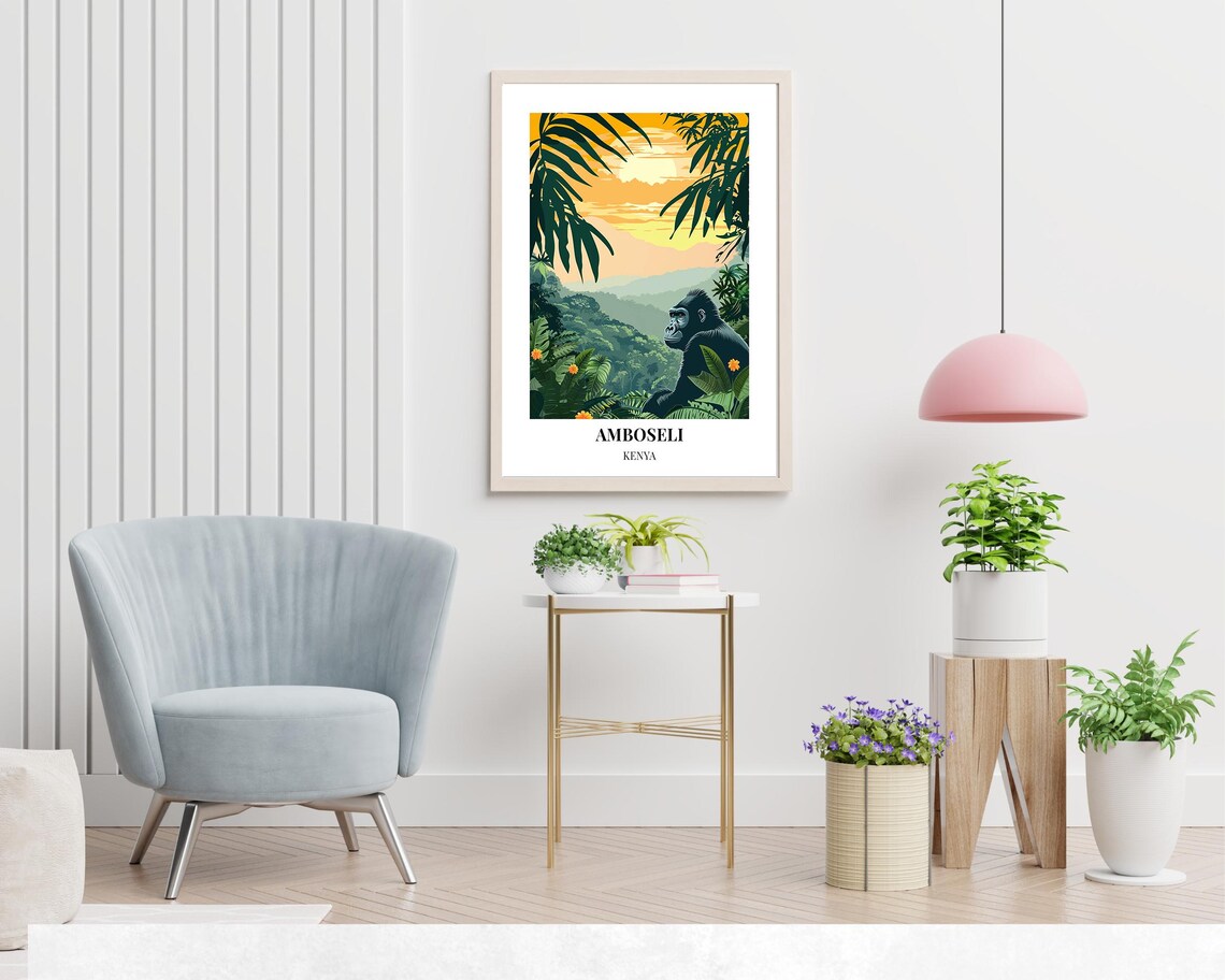 Amboseli Kenya Gorilla Jungle Golden Sunset National Park Poster - Image 2
