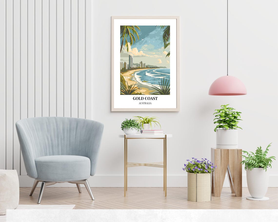 Gold Coast Australia Palm Framed Beach Tropical View Travel Poster - Image 2