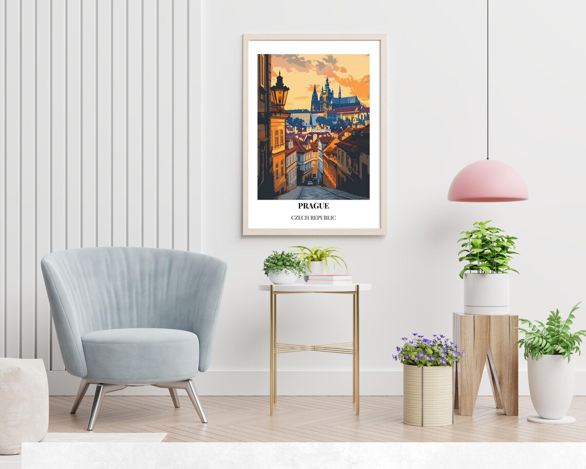 Prague Czech Republic Castle Golden Sunset Street Travel Poster - Image 2