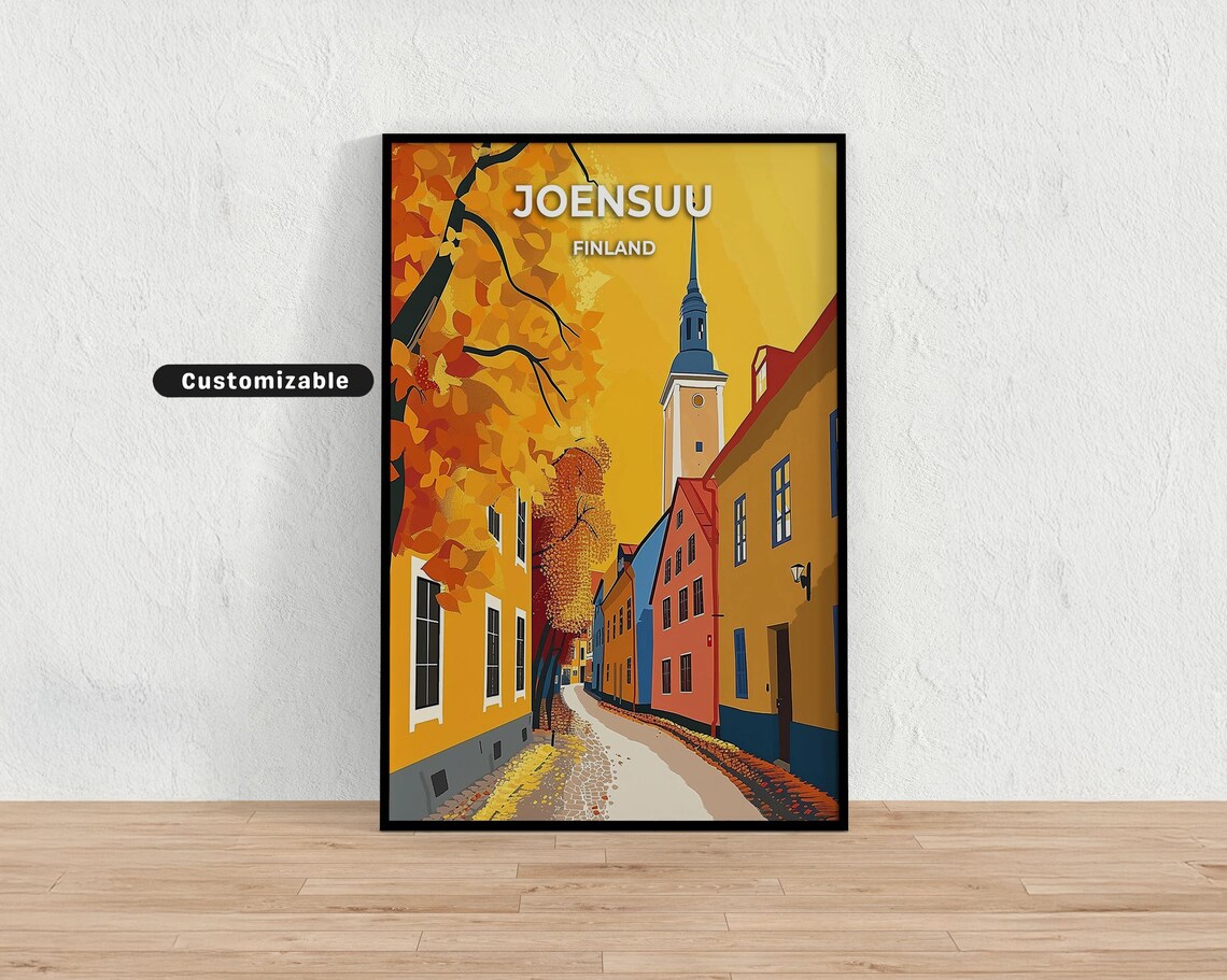 Joensuu Finland Autumn Street Church Golden Fall Travel Poster