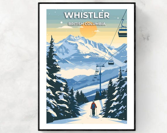 Whistler Travel Print Whistler Ski Poster British Columbia Ski Poster Whistler Ski Resort Print