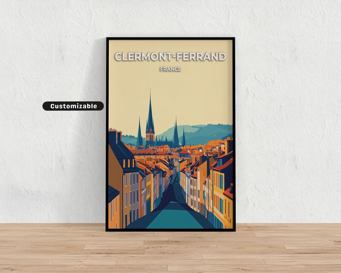 Clermont-Ferrand France Old Street Sunset Spires Vintage Travel Poster