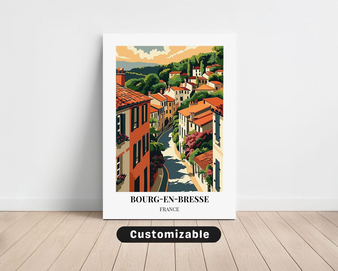 Bourg-en-Bresse France Charming Old Town Street Travel Poster