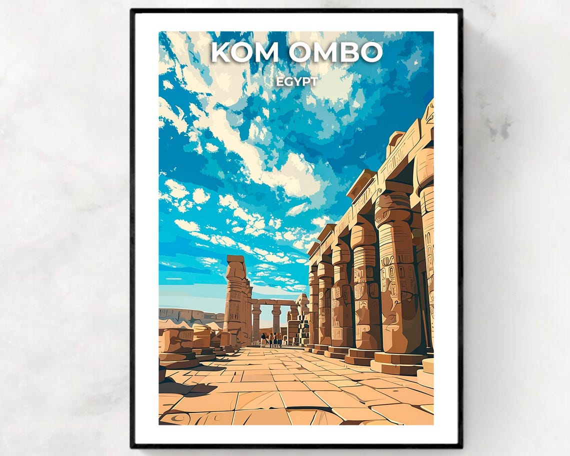 Kom Ombo Temple Egypt Ancient Stone Columns Bright Sky Travel Poster