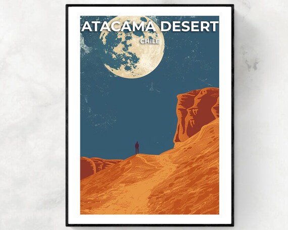 Atacama Desert Chile Giant Moon Night Dunes Lone Traveler Poster