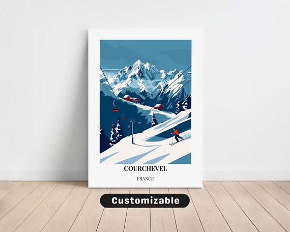 Courchevel France Ski Slopes Chairlift Scenic Alpine Travel Poster