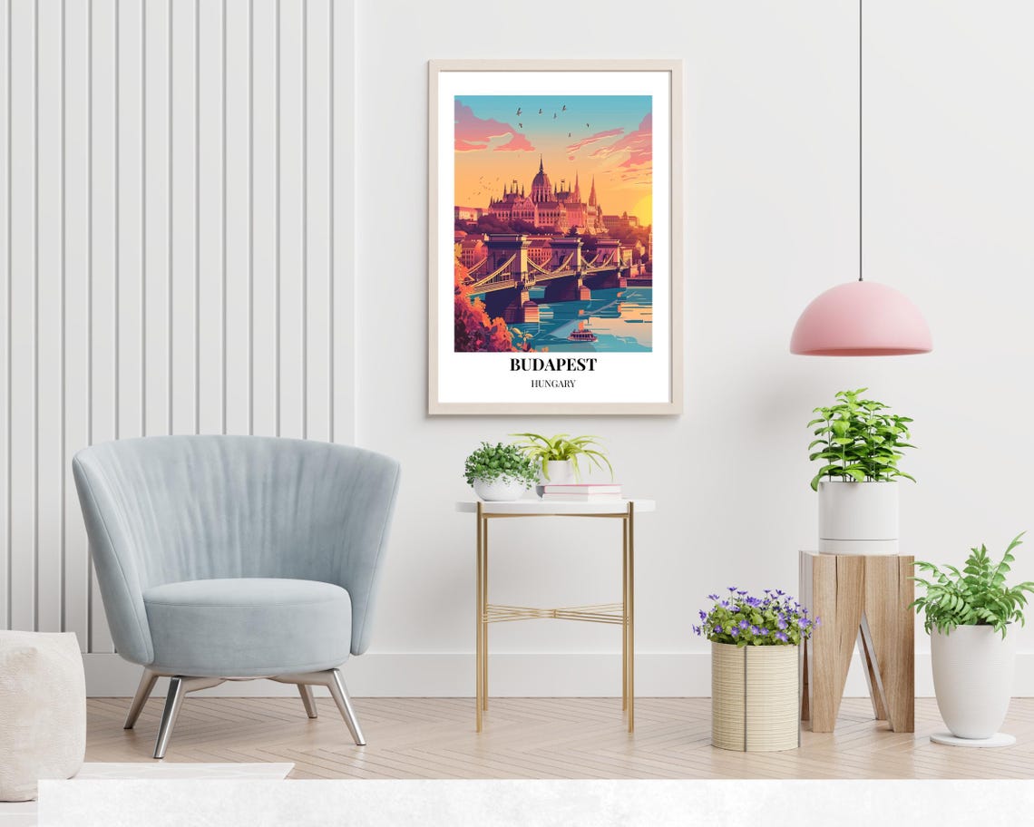 Budapest Hungary Parliament Building Sunset Danube River Poster - Image 2