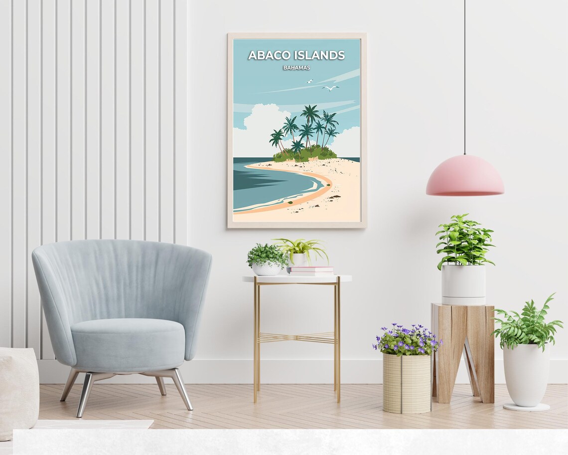 Abaco Islands Bahamas Tiny Palm Island Curved Sandbar Poster - Image 2