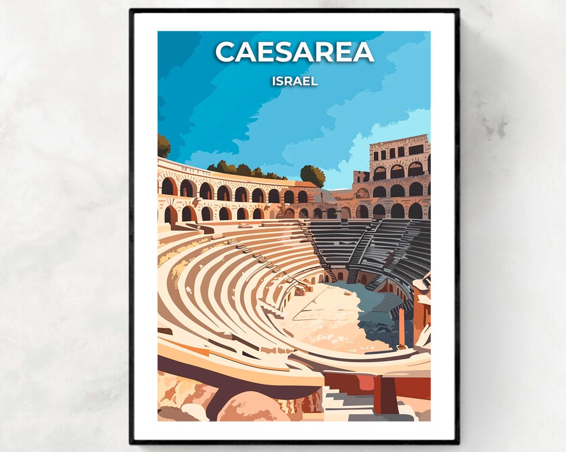 Caesarea Israel Roman Theater Amphitheater Arches Day Travel Poster