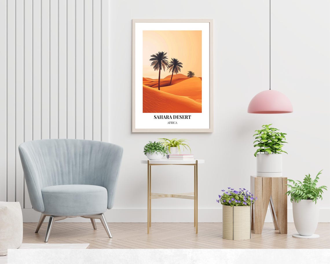 Sahara Desert Africa Palm Trees Dunes Sunset Golden Hour Travel Poster - Image 2