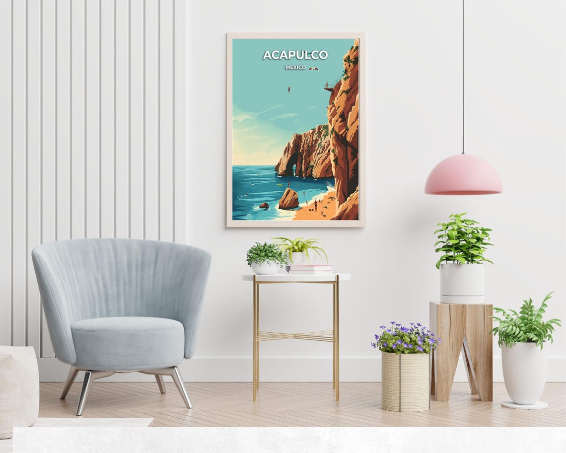 Acapulco Mexico La Quebrada Cliff Diver Mid Air Ocean Poster - Image 2