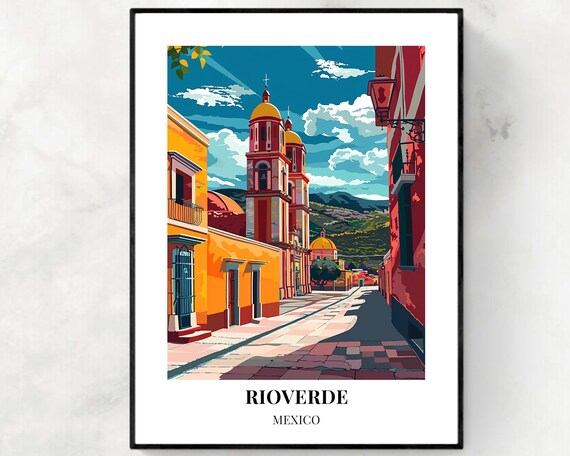 Rioverde Mexico Church Bell Towers Cobblestone Street Poster