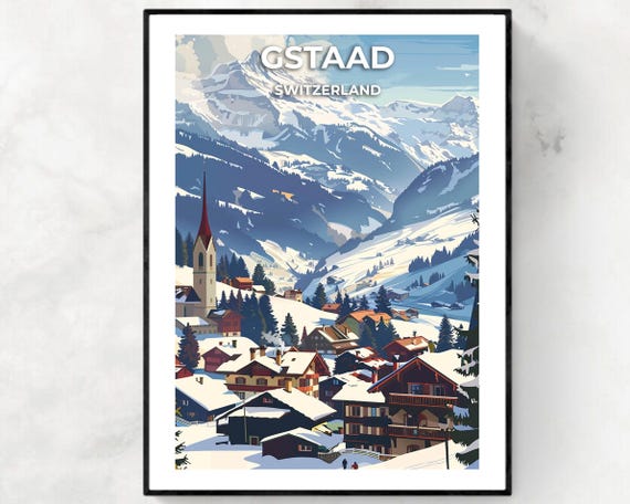Gstaad Travel Print Gstaad Ski Poster Switzerland Ski Poster Gstaad Ski Resort Print