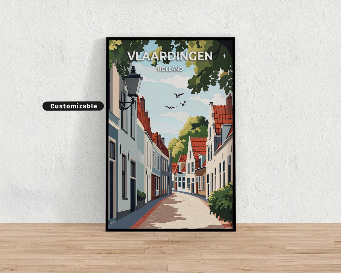 Vlaardingen Holland Old Street Lamp Custom Travel Poster Vintage