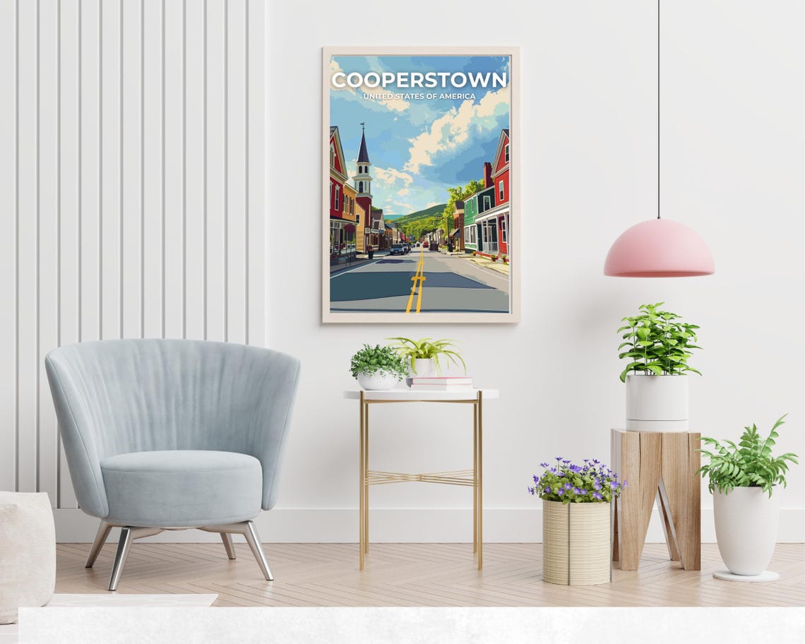 Cooperstown New York Main Street Church Steeple Poster Top Text - Image 2