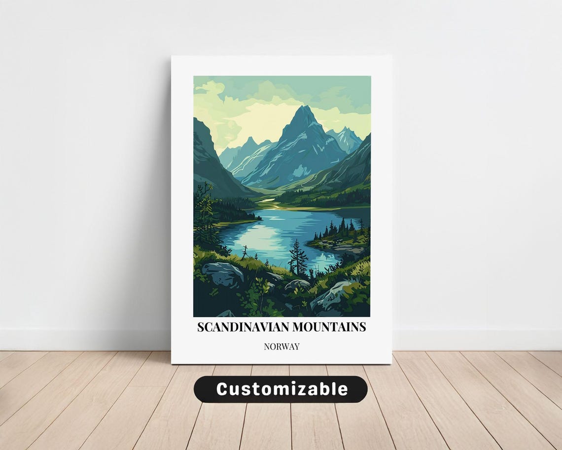 Scandinavian Mountains Norway Lake Pine Forest Travel Art Poster