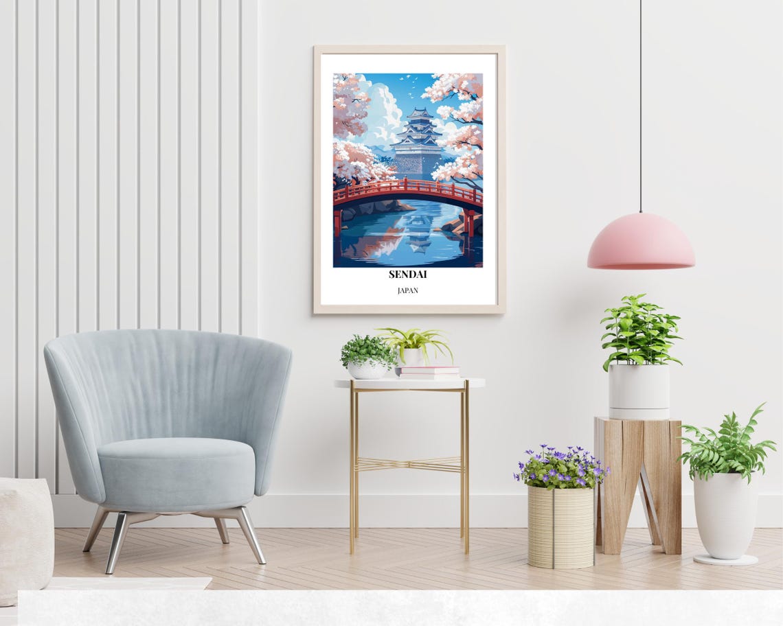 Sendai Japan Aoba Castle Moat Reflection Cherry Blossom Poster - Image 2