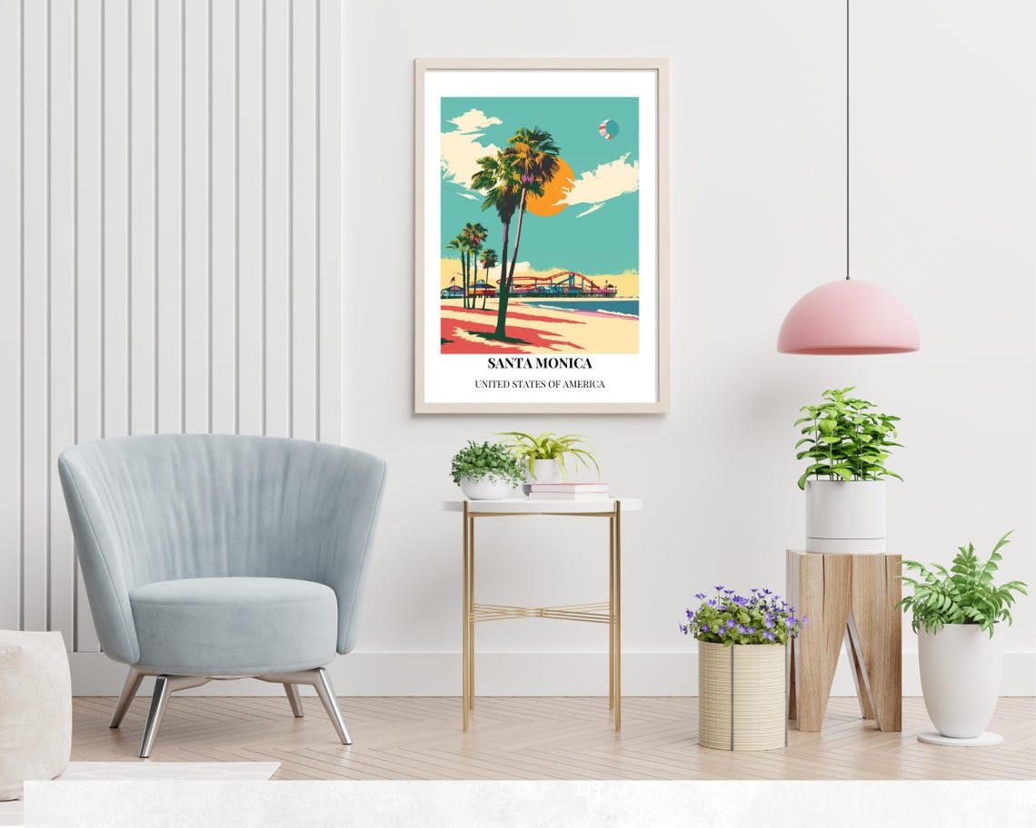 Santa Monica City Print Santa Monica Travel Poster United States Travel Gift Santa Monica United States Poster - Image 2