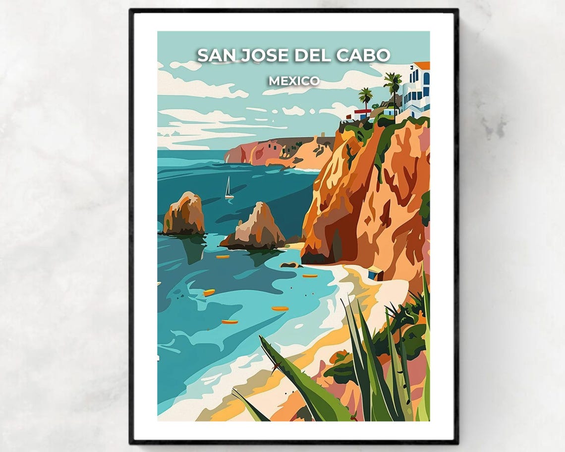 San Jose del Cabo Mexico Dramatic Rocky Cliffs Kayak Cove Poster