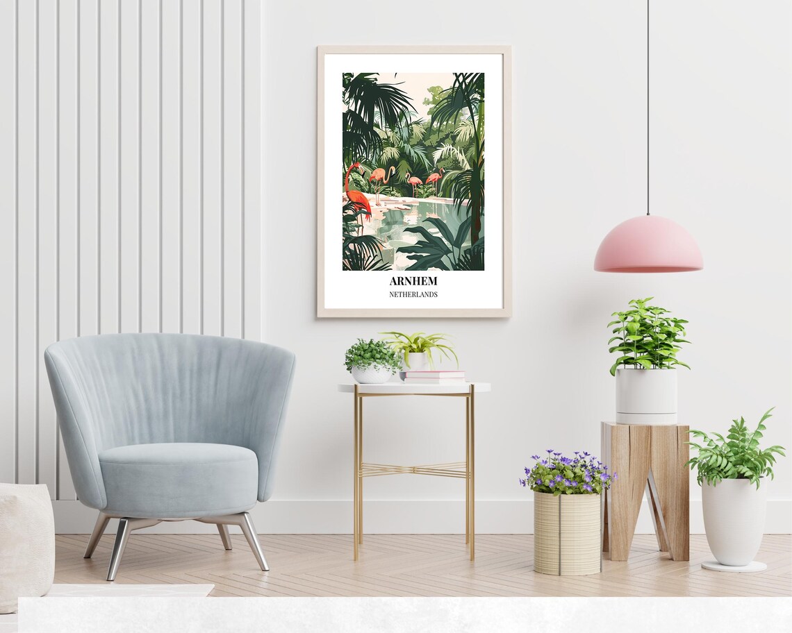 Arnhem Netherlands Flamingos in Tropical Jungle Lagoon Poster - Image 2