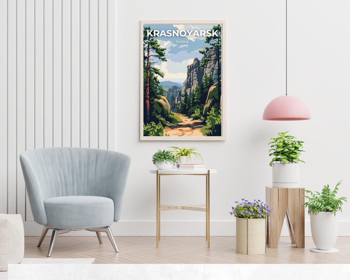 Krasnoyarsk Russia Stolby Forest Rock Cliffs Nature Travel Poster - Image 2