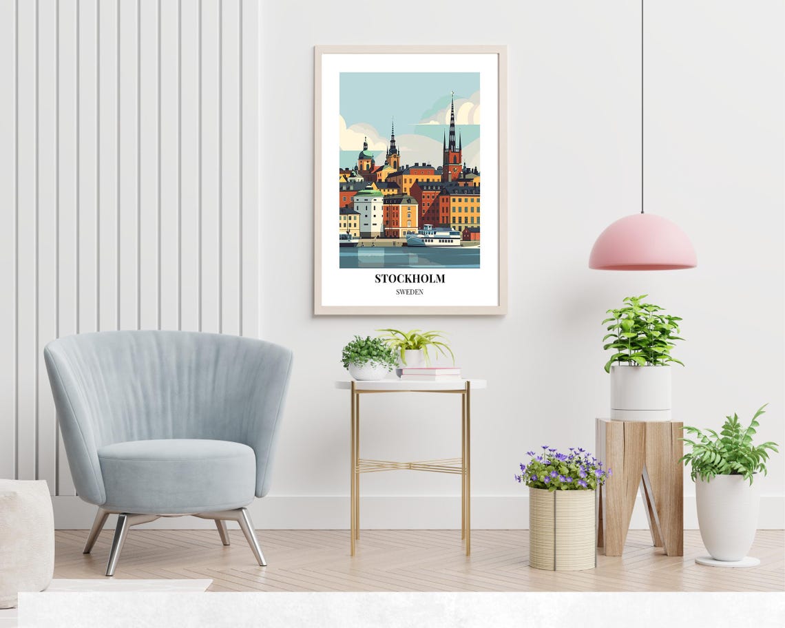 Stockholm Sweden Gamla Stan Colorful Rooftops Harbor Church Poster - Image 2