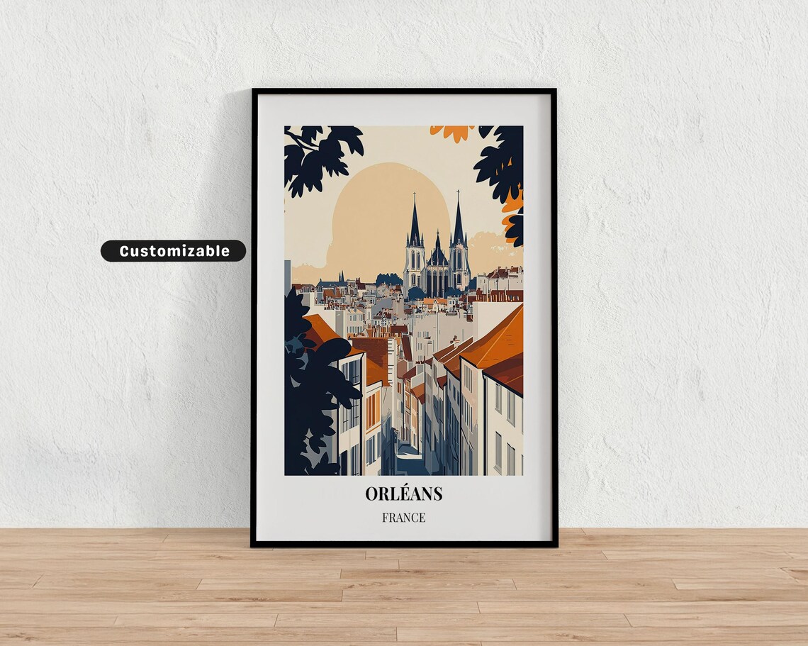 Orléans France Cathedral View Vintage Cityscape Travel Poster
