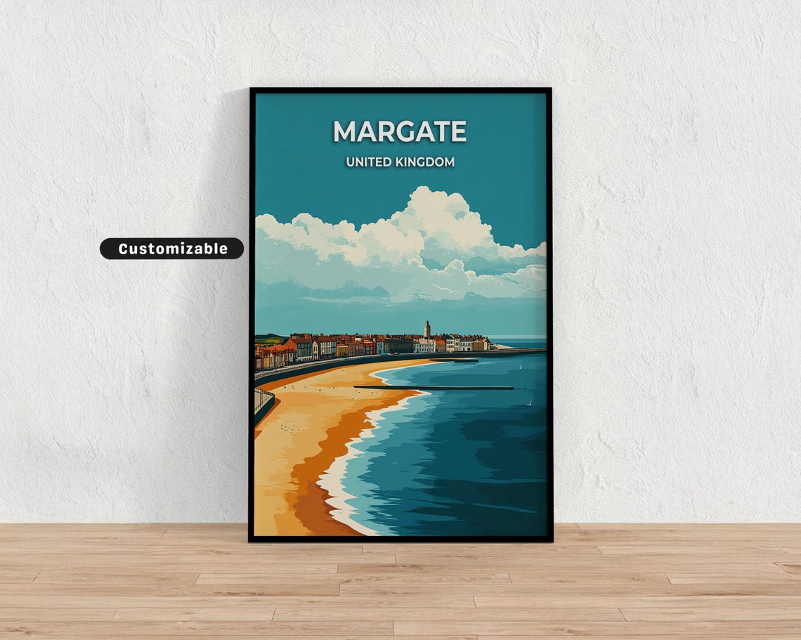 Margate United Kingdom Golden Beach Clouds Coastal Travel Poster