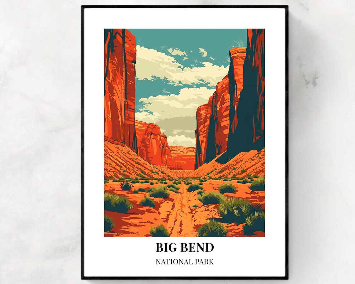 Big Bend National Park Red Rock Canyon Desert Trail Day View Poster