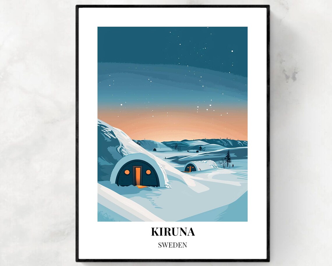 Icehotel Travel Print Wall Art Kiruna Sweden City Print Icehotel Travel Gift Icehotel Poster Travel Gift Wall Art