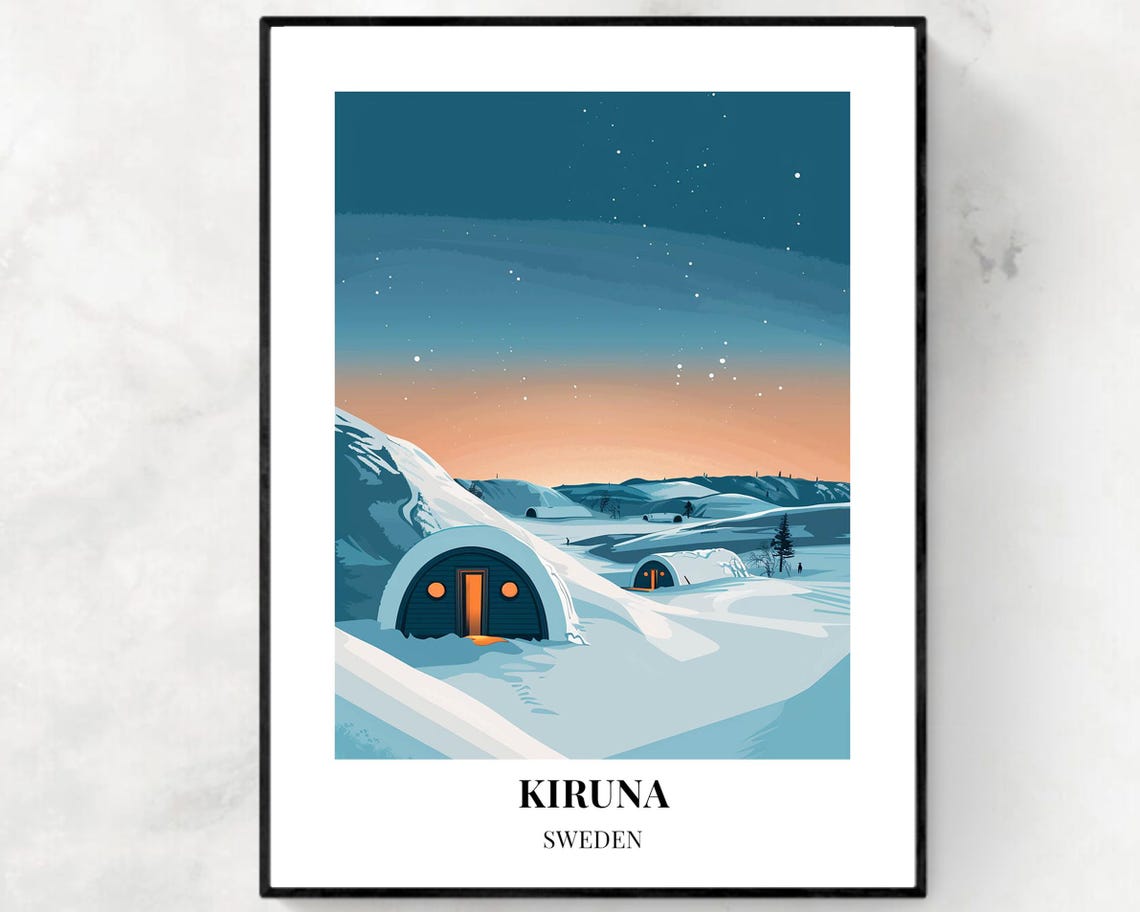 Kiruna Sweden Icehotel Snow Domes Twilight Arctic Night Travel Poster
