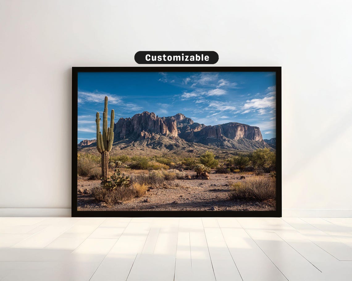 Desert Cactus Landscape Poster Saguaro Rocky Mountain Photo Decor