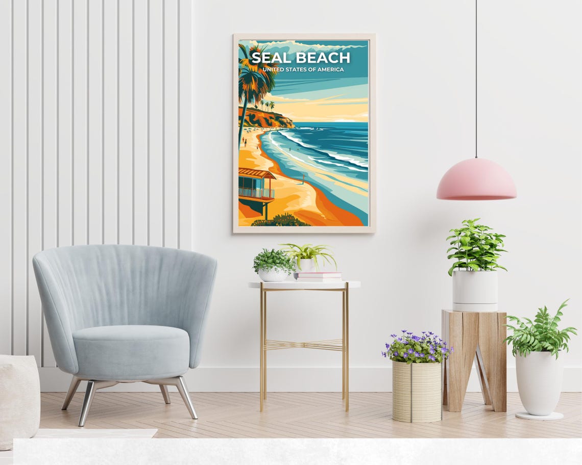 Seal Beach California Sunset Lifeguard Tower Travel Poster View - Image 2